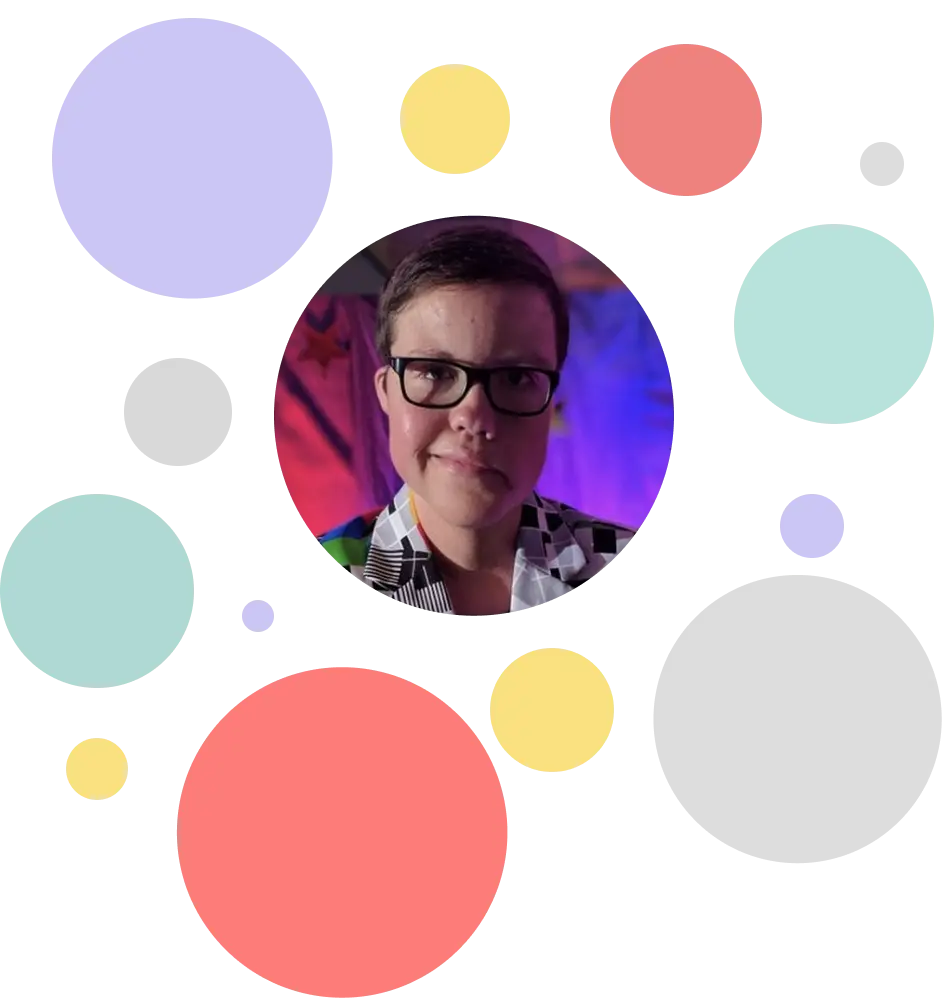 Photo of Ben Myers surrounded by an assortment of different colored circles