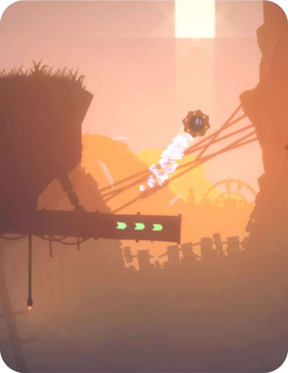 A round player character with a stream of smoke coming out the back is shown catapulting up to a ledge.