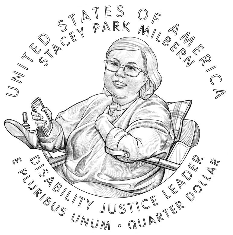 Stacey Park Milbern shown immortalized in coin form.