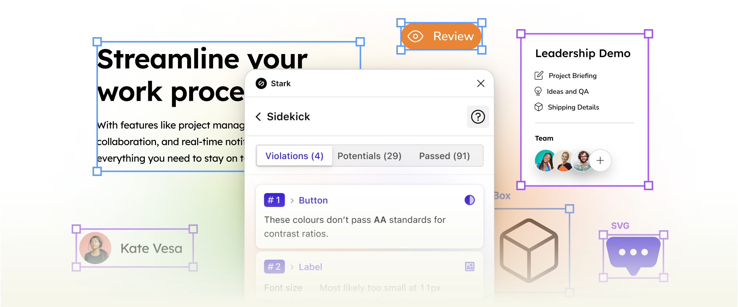 Stark's Sidekick UI shown over numerous illustrations.